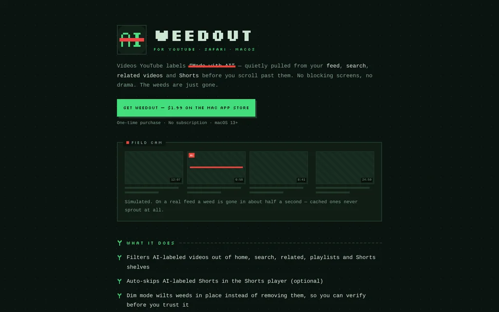 Weedout for YouTube website